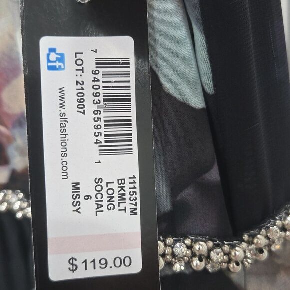 SLNY Floral Maxi Shoulderless Rhinestone Dress NWT Size 6 - Picture 6 of 12